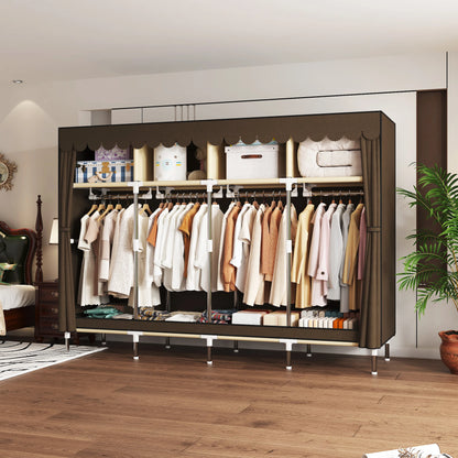 Heavy Duty Fabric Wardrobe 78.7x17.7x66.9in - 4 Hanging Rods & 4 Storage Spaces, 16mm Metal Frame with Thick Dust Cover