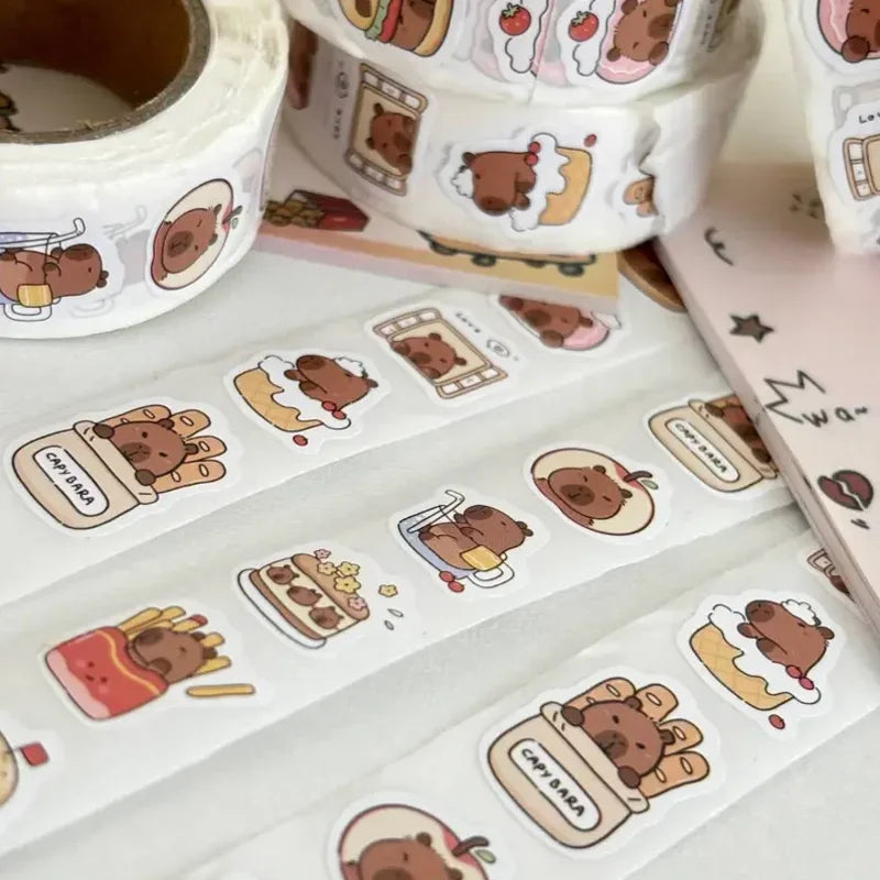 500 stickers capybara roll stickers high value cute cartoon decorative stickers sealing stickers - Smarsty