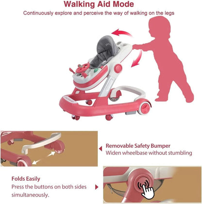 2 in 1 Baby Walker, Toddler Baby Push Walker with Removable Feeding Tray and Music Tray(Without Battery), Foldable Walker - Smarsty