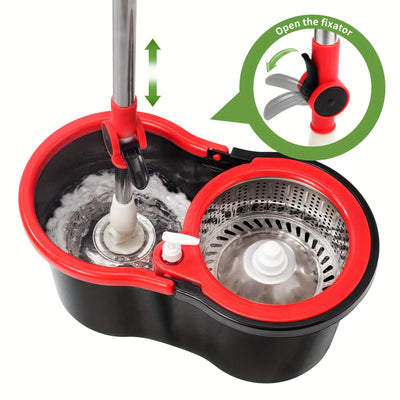 Hot Sale Heavy Duty Spin Mop Bucket System, 360° Rotating Floor Cleaner for Home, Adjustable Stainless Steel Handle, 3 Mop Heads