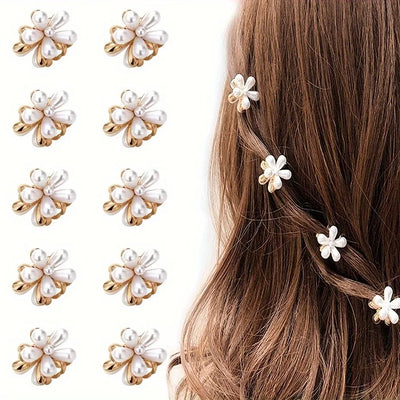 Flower Shaped Hair Grab Clips with Faux Pearl Accents - Smarsty