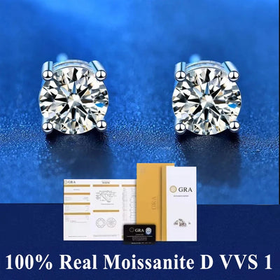 Sterling Silver Moissanite Stud Earrings Certified D - Smarsty