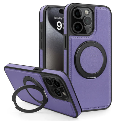 360 Rotating Metal Ring Stand Magnetic Leather Case for IPhone 17 Air 15 14 13 12 11 16 Pro Max Plus 15Pro Magsafe Holder Cover