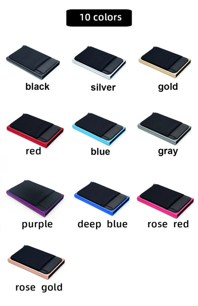 YUECIMIE Slim Aluminum Wallet With Elasticity Back Pouch ID Credit Card Holder Mini RFID Wallet Automatic Pop up Bank Card Case - Smarsty