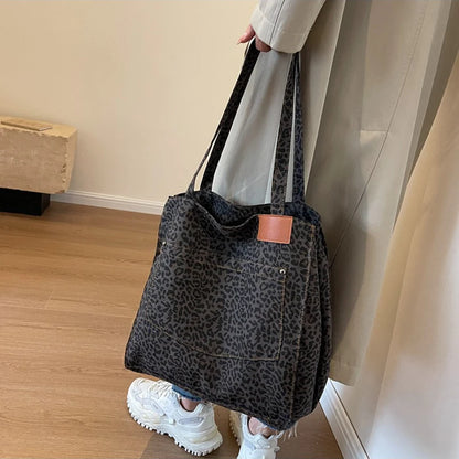 Leopard Pattern Tote Bag Vintage Canvas With Large Capacity - Smarsty