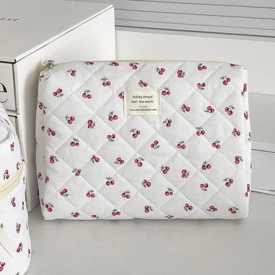 Cherry Tote Makeup Bag Portable Quilted Cosmetic Case - Smarsty