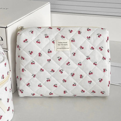 Cherry Tote Makeup Bag Portable Quilted Cosmetic Case - Smarsty