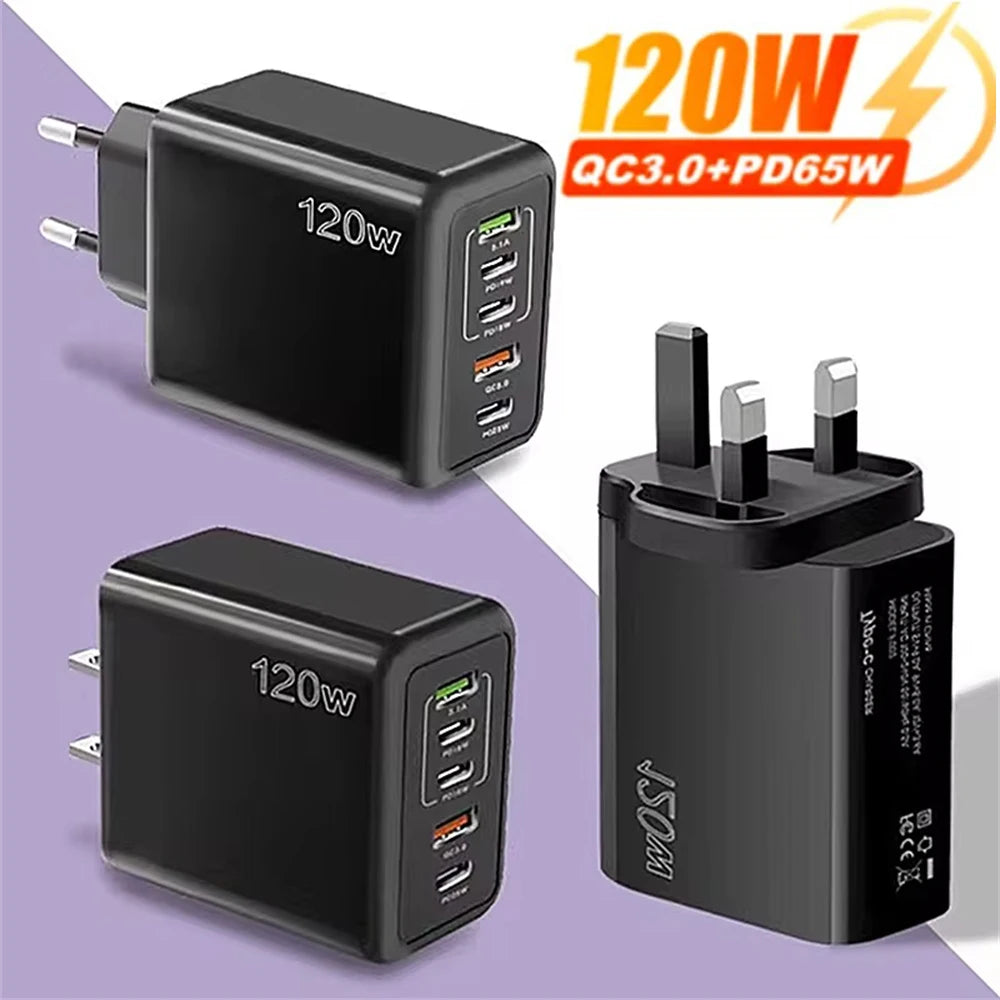 120W USB C Charger 5 Port Fast Charging Wall Adapter - Smarsty