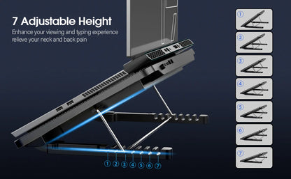 Coolcold 15.6-17.3inch Laptop Cooling Pad with 6 Quiet Fans,7 Height Wind Speed Adjustable,Laptop Cooer With Mobile Phone holder