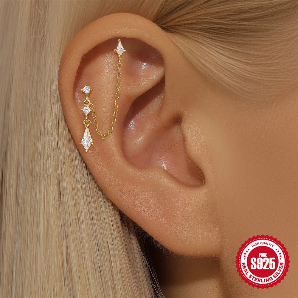 925 Sterling Silver Lotus Tassel Zircon Stud Earrings - Smarsty