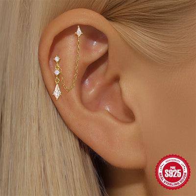 925 Sterling Silver Lotus Tassel Zircon Stud Earrings - Smarsty