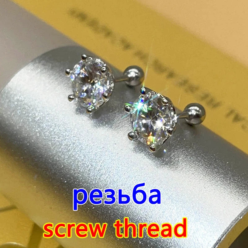 Moissanite Studs 0.5 To 2Ct Sterling Silver Screw Back - Smarsty