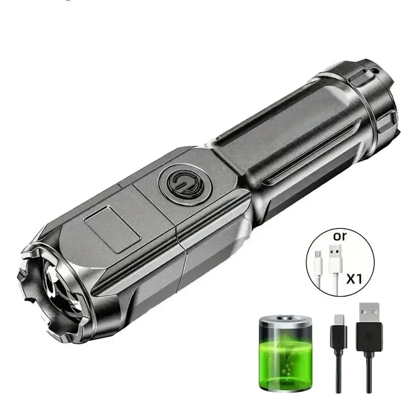 4 Lighting Mode Super Bright LED Flashlights Telescopic Zoom Tactical Torch USB 18650 Long-Range Waterproof Camping Flashlight by Smarsty