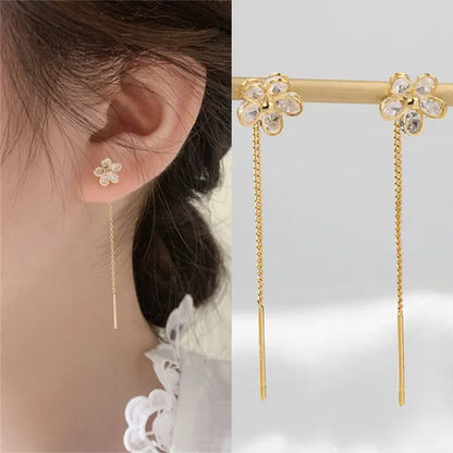Rose Gold Drop Earrings with Zircon Crystals for Women - Smarsty
