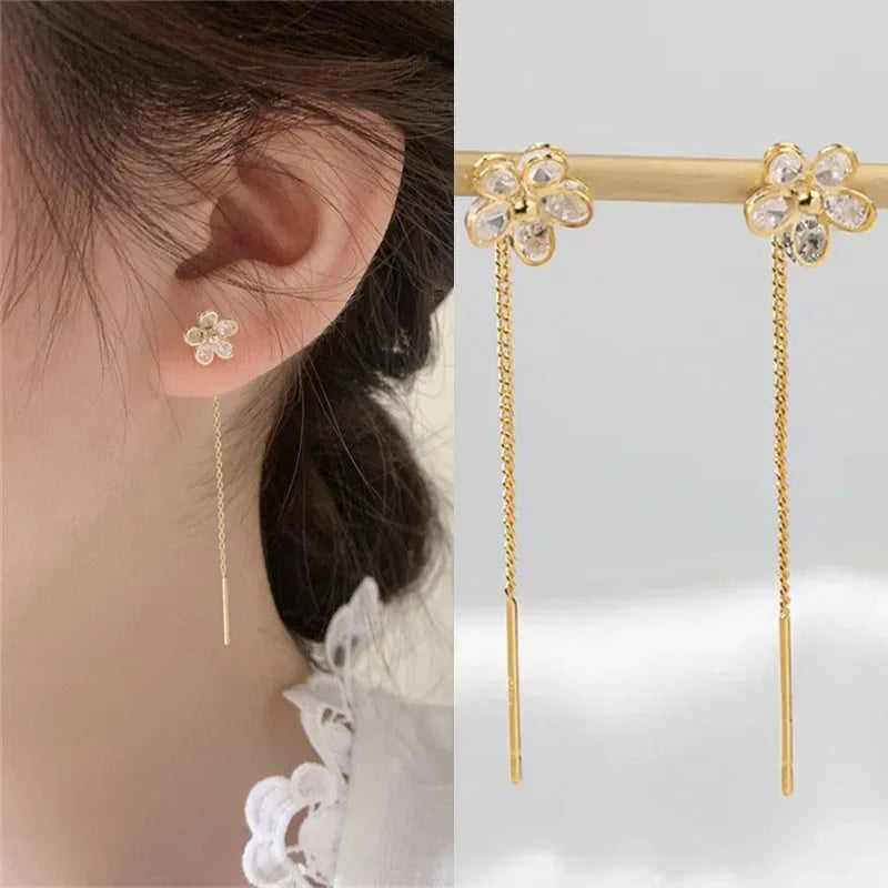 Rose Gold Drop Earrings with Zircon Crystals for Women - Smarsty