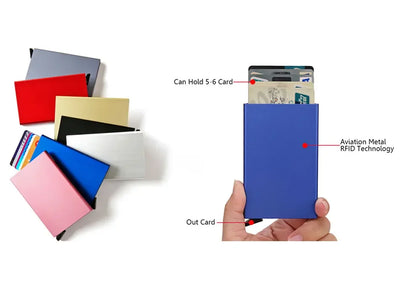 Rfid Credit Card Holder Metal Thin Slim Smart Wallet Men Women Wallets Pop Up Minimalist Small Black Purse Mini Walets for Men - Smarsty