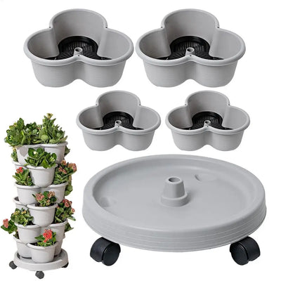Plastic Stackable Vertical Flower Pot Multi-layer Garden Planter Tower with Movable Casters for Strawberry vegetable Frame Grow