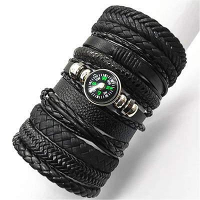 Handmade Black Leather Wrap Bracelets Set for Men and Women - Smarsty