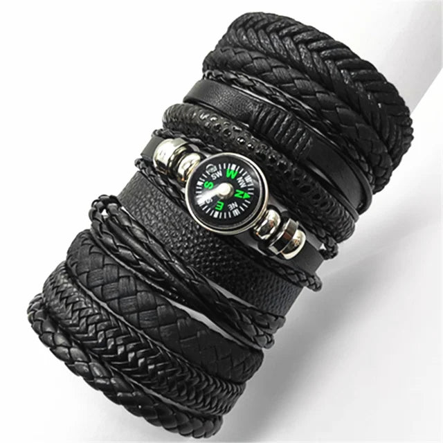 Handmade Black Leather Wrap Bracelets Set for Men and Women - Smarsty