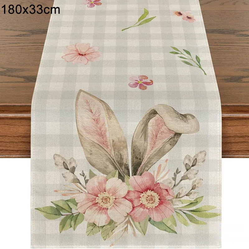 Linen Easter Rabbit Table Runner for Spring Decor - Smarsty