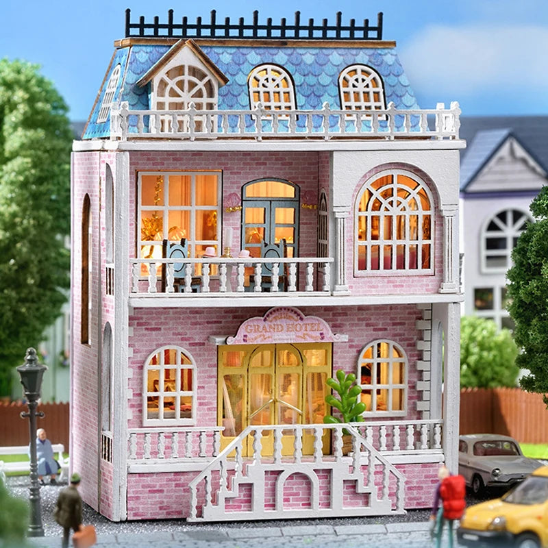 Diy Mini Wooden Dollhouse With Furniture Light Doll House Casa Assembly Model Pink Princess Villa Architecture Kit Toys Birthday by Smarsty