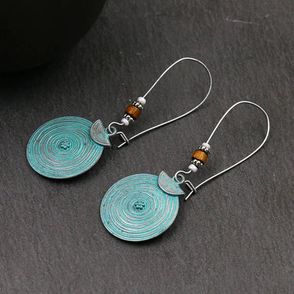 Vintage Bohemian Big Drop Earrings with Geometric Leaf Design - Smarsty