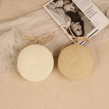 Round Straw Bag For Women Woven Handmade Shoulder Bag - Smarsty
