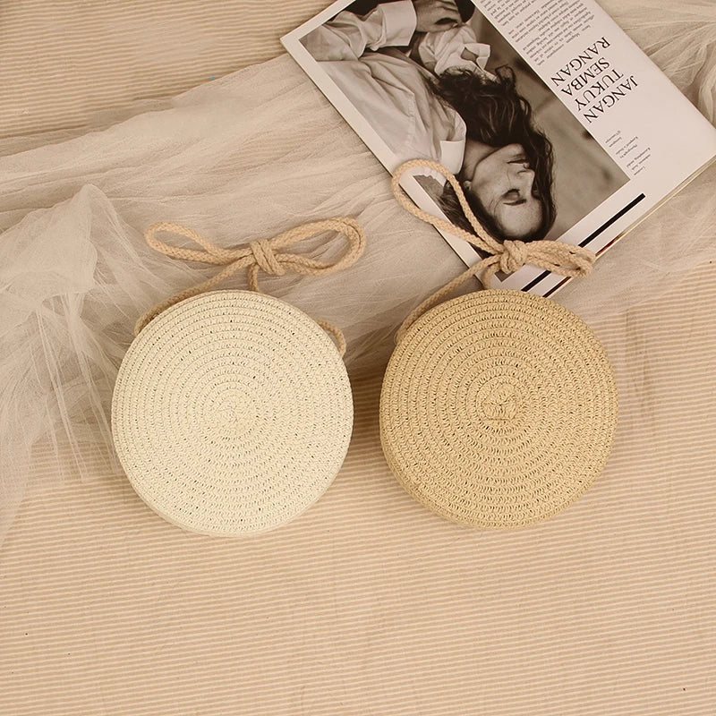 Round Straw Bag For Women Woven Handmade Shoulder Bag - Smarsty