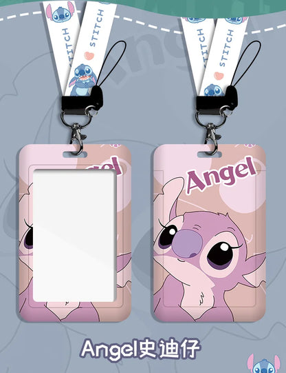 Disney stitch ID Badge Card Holder Lanyard Lovely Girls Door Card Case Neck Strap Boy Credit Card Holder Credentials Accessories - Smarsty