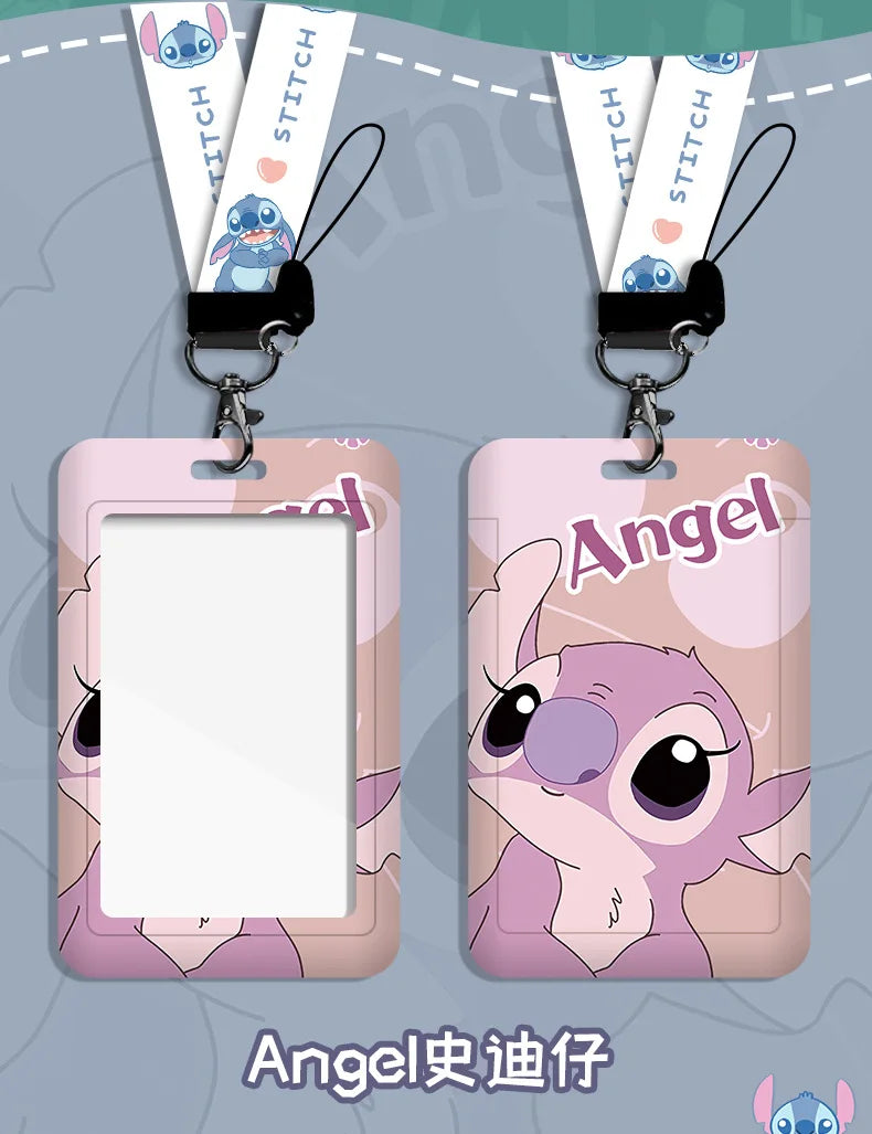 Disney stitch ID Badge Card Holder Lanyard Lovely Girls Door Card Case Neck Strap Boy Credit Card Holder Credentials Accessories - Smarsty