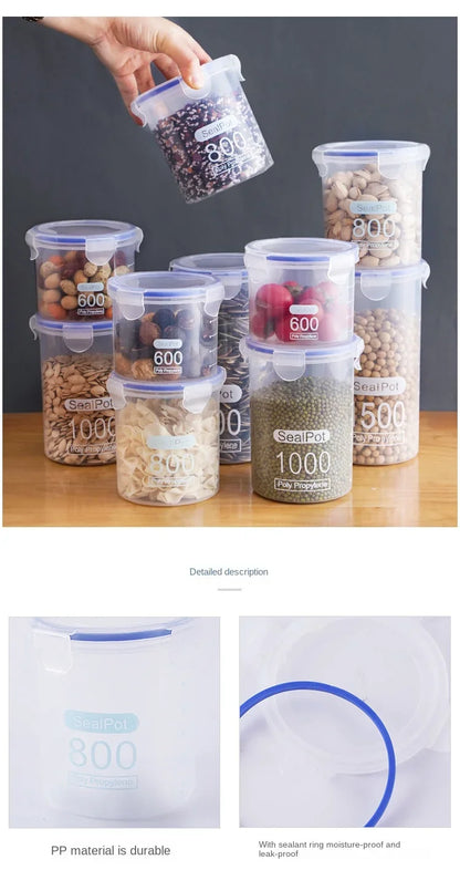 4Pcs Sealed Storage Box Transparent Kitchen Food Grain Organizer Storage Tank Plastic Large capacity Moisture-proof Sealed Jars