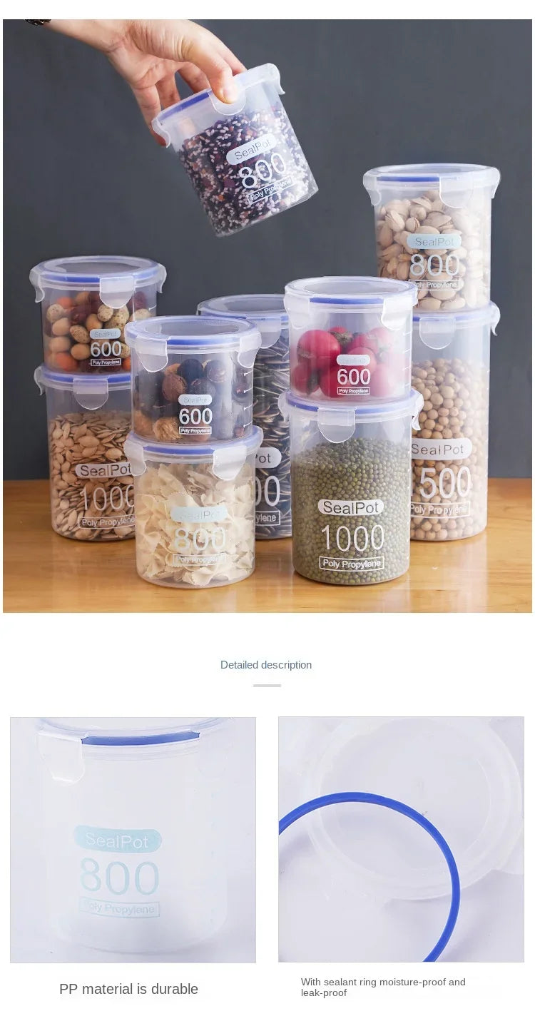 4Pcs Sealed Storage Box Transparent Kitchen Food Grain Organizer Storage Tank Plastic Large capacity Moisture-proof Sealed Jars
