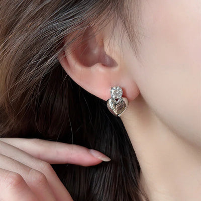 Gold Heart Stud Earrings Minimalist Smooth Surface Bridal - Smarsty
