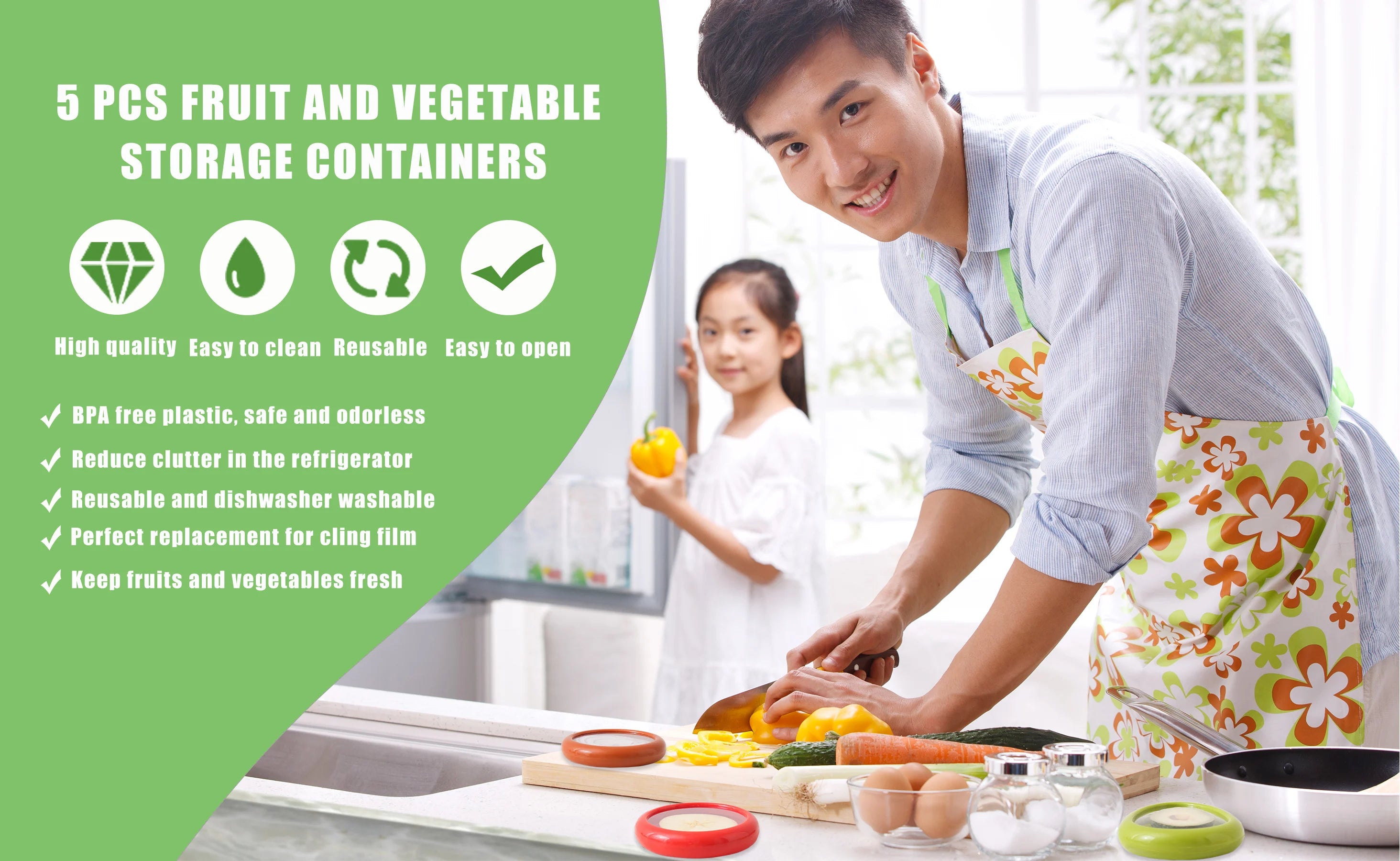 1/4Pcs Silicone Lid Vegetable Crisper Food Storage Box for Scallion  Fruits Kitchen Storage Organization Reusable Accessories