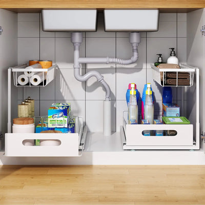 Under Sink 2 Tier Sliding Cabinet Basket Organizer Drawer Pull Out Cabinet Multi-Purpose Sink Organizer for Bathroom Kitchen by Smarsty