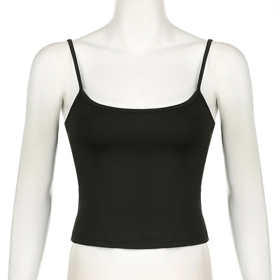 Basic Solid Camis Summer Casual Sleeveless Spaghetti Strap Top Women Harajuku All-match Cropped Tops y2k Vintage Clothing - Smarsty