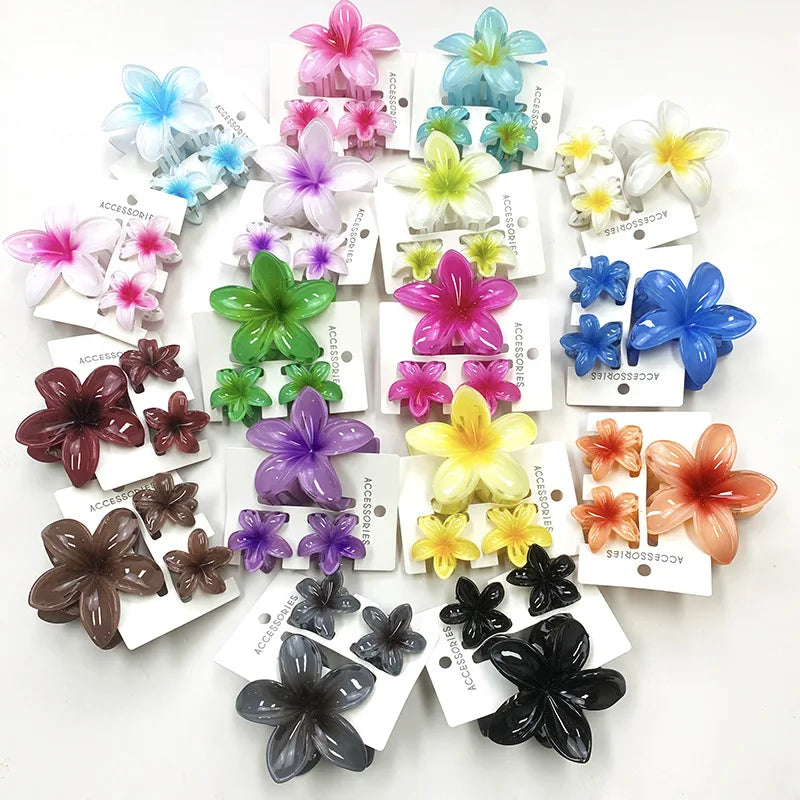 Bohemian Plumeria Hair Claw Clips Set Lightweight Beach - Smarsty