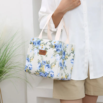 Insulated Floral Lunch Bag Large Capacity Bento Cooler - Smarsty