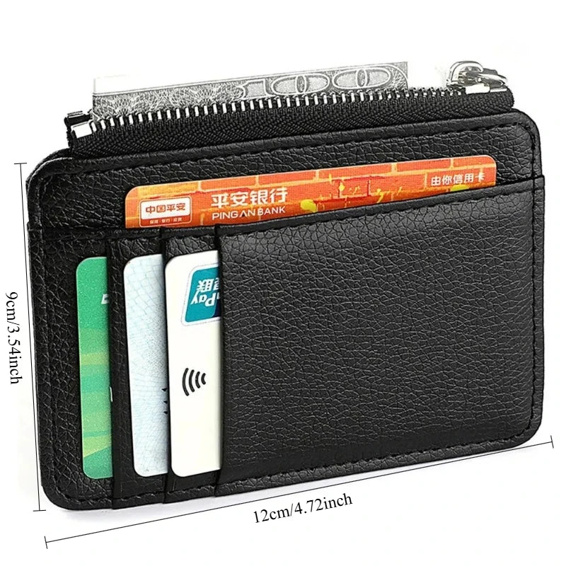Mini Credit Card Wallet Id Card Holder Men's Small Wallet Thin Sleeve Zipper Short Coin Wallet