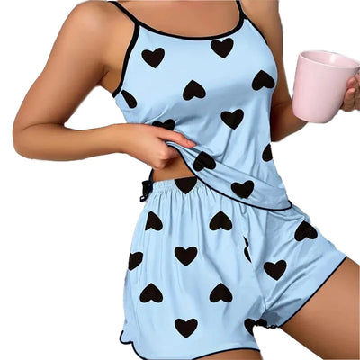 Women's Pajama Set Pajamas T-Shirts Shorts Pink Heart-Shaped Print Round Neck T-Shirt Ice Silk Top Comfortable Casual Summer ﻿ - Smarsty
