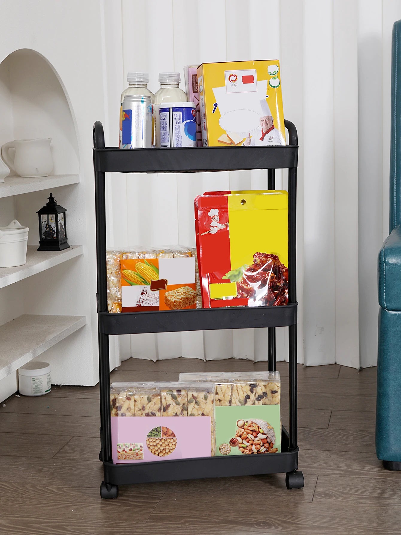 Plastic Rolling Utility Cart with Handle Storage Trolley for Office, Living Room, Kitchen, Movable Storage Organizer with Wheel by Smarsty