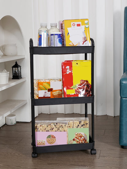 Plastic Rolling Utility Cart with Handle Storage Trolley for Office, Living Room, Kitchen, Movable Storage Organizer with Wheel by Smarsty