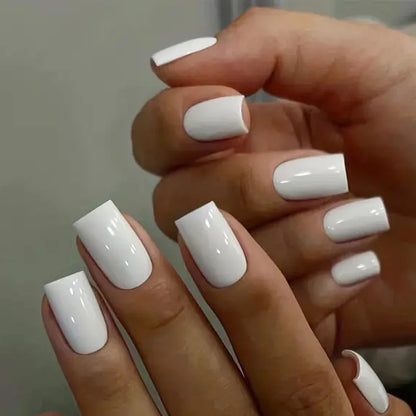 Medium White Square Press On Nails 24PCS for Parties - Smarsty