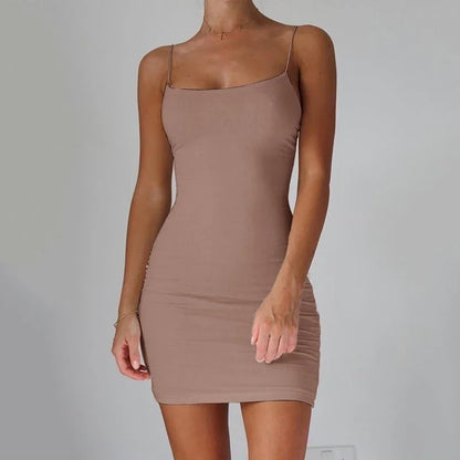 Summer Spaghetti Strap Mini Dress 2025 Women Sexy Bodycon Club Party Dresses Short Female Camisole Solid Black Sheath Sundress - Smarsty