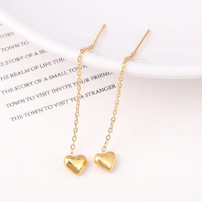 Gold Heart Tassel Earrings for Women in Korean Fashion Style - Smarsty