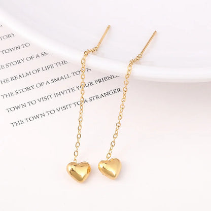 Gold Heart Tassel Earrings for Women in Korean Fashion Style - Smarsty