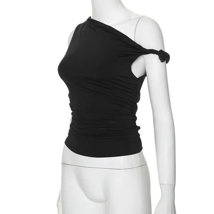 Simple Basic Casual Summer Tank Top Sleeveless Solid Color Off Shoulder Side Ruched Crop Tops Vestidos Spring Women T S