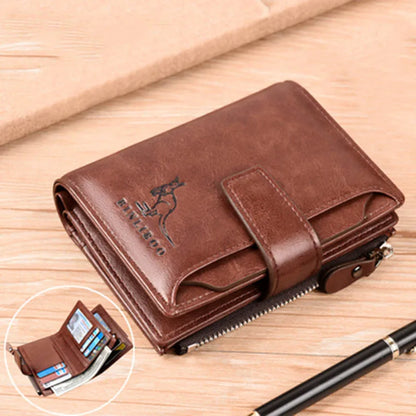 Leather Men's Wallet Luxury Short RFID Card Holder for Men Zipper Coin Purse Portable Male Wallets Billfold - Smarsty