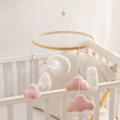 Wooden Crib Mobile Baby Bed Bell Rattle Toy Soft Felt Cartoon Bear Mobile Hanging Newborn Music Box Bed Bell Hanging Bracket Toy by Smarsty