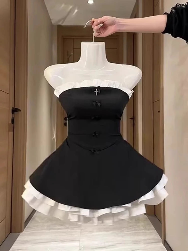 Black French Vintage Elegant Design Woman Dress Gothic Off Shoulder Retro Mini Dress Female Fairy Birthday Party Chic Outfits - Smarsty
